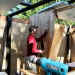 Sequim Gazette photo by Jacques Star
Young is constructing the panels of his tiny home similarly to the surfboards that brought him business success: layers with a light core, a special adhesive and repurposed wood on the outside.