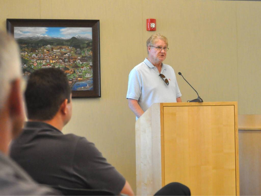 Sequim Gazette photo by Matthew Nash
Rick Anderson, founder of Anderson Holmes, told Sequim City Councilors on July 28 he supports the development of Westbay because it would bring in more jobs, revenue and support for local entities. City Attorney Kristina Nelson-Gross said a six-month moratorium was recommended by the citys outside legal counsel and was not related to the Westbay application.