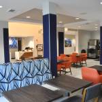 Sequim Gazette photo by Matthew Nash/ The Great Room, an eating and visiting space, was opened up in the Holiday Inn Express & Suites by removing a wall and fireplace. Theres new furniture, coffee machines, a breakfast serving area, and a snack area.