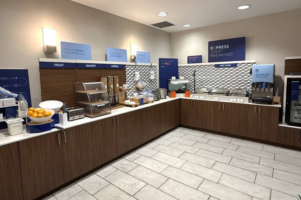 Photo courtesy Wirta Hospitality Worldwide/ A new breakfast area was added during the remodel of the Holiday Inn Express & Suites.