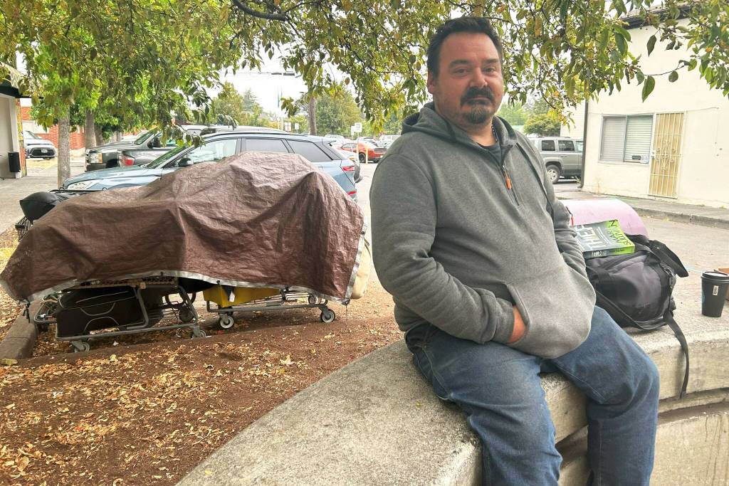 Sequim Gazette photo by Matthew Nash
Matt Johnson said he hasnt wanted to live in Seal Street Park the last year but he cannot find a local apartment he can afford, and he doesnt want to go out of Sequim because he feels it will impact his sobriety. At the request of police, hes also stopped sleeping in the park overnight.