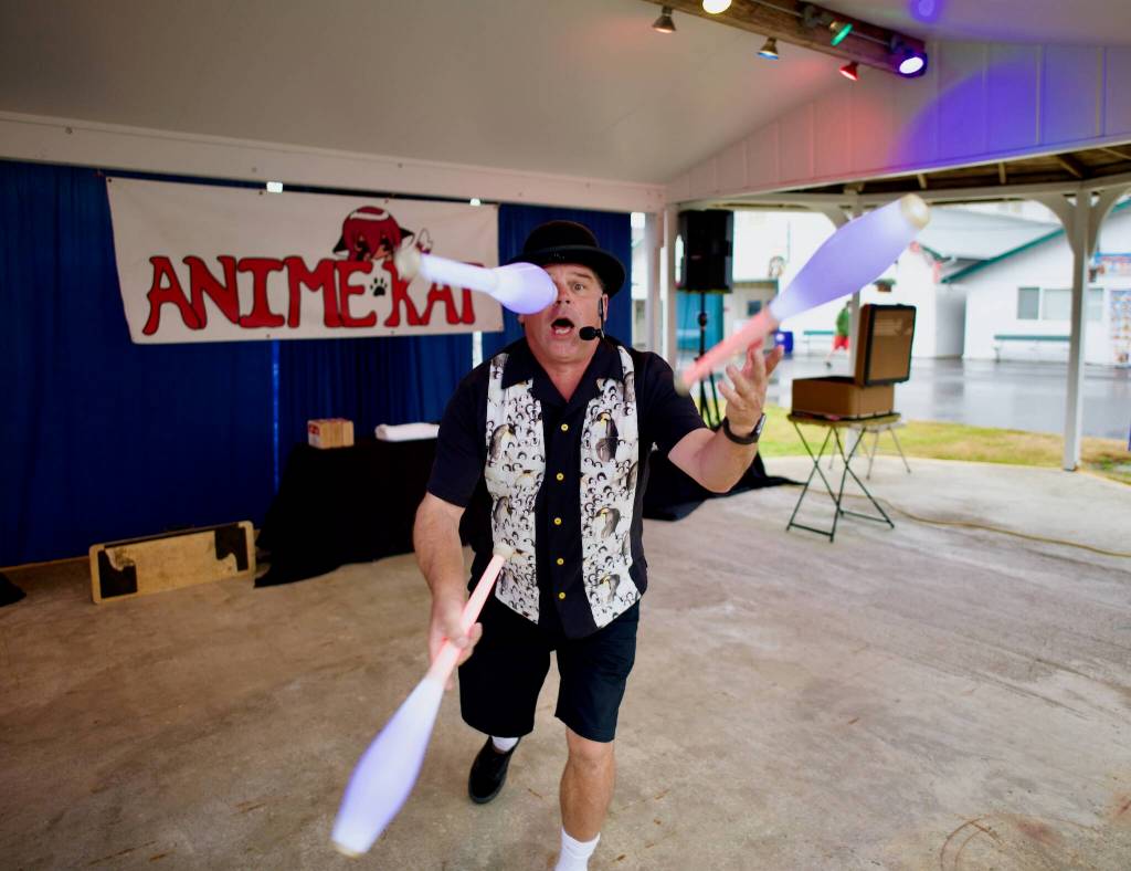 Roberto the Magnificent, a performer at the Clallam County Fair, shows off his moves.