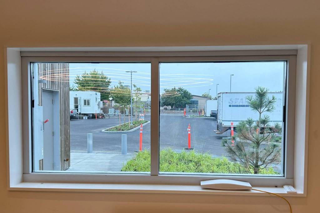Sequim Gazette photo by Matthew Nash/ A window in the Sequim Librarys staff area will allow employees to view the parking lot.
