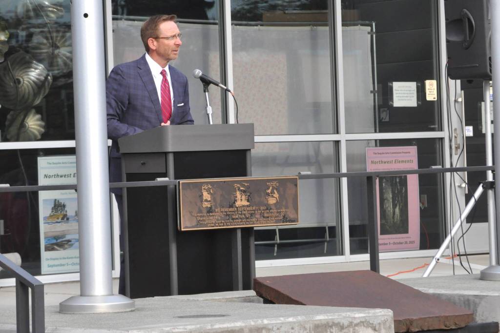 Sequim Gazette photo by Matthew Nash
Sequim City Manager Matt Huish said he doesnt focus on the pain each year on 9/11 but rather on the solidarity felt across the nation. I love reflecting upon the national unity that was exhibited after that, he said. I love focusing on the resilience, on the commitment to unity, and all that brought us together as people and as a nation that followed in its wake.
