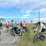 Sequim Gazette photo by Matthew Nash/ Cyclists with various groups, including the Ancient and Honorable Cyclists, a group of 22 people who are at least age 80, prepare to ride along Jamestown Road on Sept. 12.