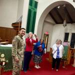 Photo courtesy Michael Trebert Chapter DAR/ Members of the Michael Trebert Chapter, DAR, were welcomed when they visited Joint Base Lewis-McChord bearing gifts of appreciation.