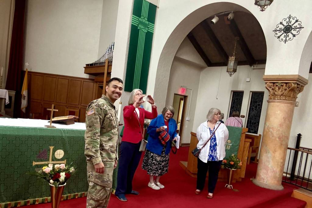 Photo courtesy Michael Trebert Chapter DAR/ Members of the Michael Trebert Chapter, DAR, were welcomed when they visited Joint Base Lewis-McChord bearing gifts of appreciation.