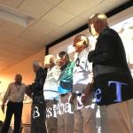 Sequim Gazette photo by Matthew Nash/ Some of the members of Sequim High Schools 1963 basketball team gather on stage to accept being inducted into Sequim High Schools Hall of Fame.