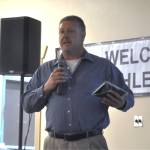 Sequim Gazette photo by Matthew Nash/ BJ Schade accepts the Sequim High School Hall of Fame award for his late grandfather Bill Schade who coached in Sequim. I know its something hed be really proud of, B.J. Schade said.