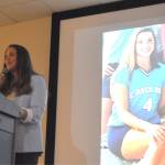 Sequim Gazette photo by Matthew Nash/ Lisa (Fryer) Tuiasosopo, a 2025 Sequim High School Hall of Fame inductee, thanks family and former teachers and coaches for helping her succeed in school, athletics and life in general.