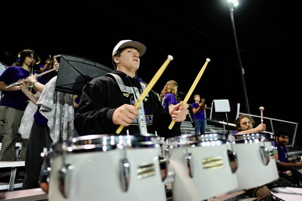 Photo by Jacques Star/ Sequim High Schools band and some middle school students played throughout the Wolves varsity 49-30 win.
