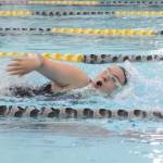 Sequim Gazette photo by Matthew Nash/
Freshman Brooklyn Sorensen swims the 50 yard freestyle against Klahowya on Sept. 24.