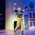 Photo courtesy of Key City Public Theatre
Sequims Linda Dowdell, resident music director for Key City Public Theatre in Port Townsend, joyfully accepts an award for Original Musical Composition at the 2025 Sound on Stage Awards. Dowdell won the honor along with Jessica Welch for Wild Man of the Wynoochee, which received five nominations.