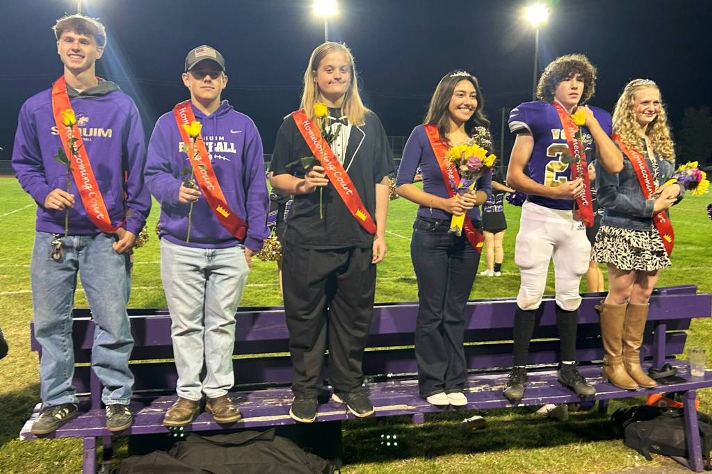 Along with the senior class, Sequim High Schools underclassmen royalty court included, from left, Mason Rapelje and Brycen Gorr, juniors; Reid Spaulding and Marelys Gonzalez, sophomores; and Silas Hagar and Kendall Adolphe, freshmen.