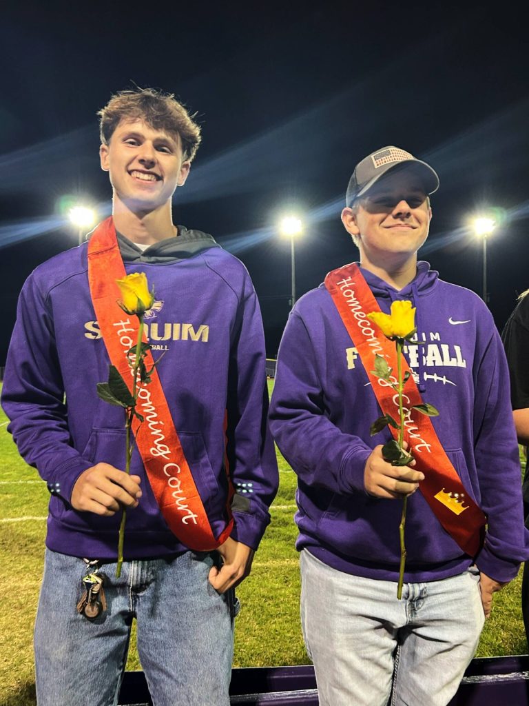 Sequim Gazette photo by Matthew Nash/ Mason Rapelje and Brycen Gorr were named to represent the junior class as part of the royalty court at the Homecoming game.