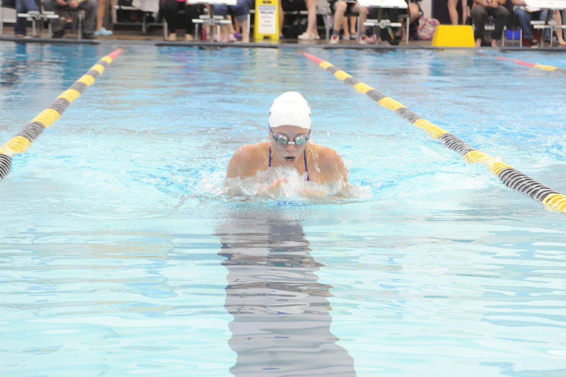 Sequim Gazette photo by Matthew Nash
Sequims Annie Ellefson competes in the 100-yard breast stroke during an Olympic League swim & dive meet against North Kitsap at the Sequim YMCA on Oct. 8. The Wolves host East Jefferson on Oct. 15.