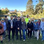 Sequim Gazette photo by Matthew Nash
Shiso City delegates Deputy Mayor Kenji Tomita and Satoshi Ishihara with the Planning and Coordination Department stand with volunteers of the Sequim-Shiso City Friendship Garden on Oct. 14. The garden was first constructed in 1997, and its continued to be improved and maintained by the group and City of Sequim parks staff.