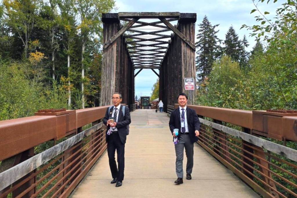 Photo courtesy Jim Stoffer/
Part of the Sequim sights delegates from Shiso City, Japan experienced included a tour of the Dungeness River, the Railroad Bridge, and the Dungeness River Nature Center.