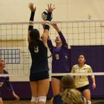 Sequim Gazette photo by Jacques Star/
Rose Gibson looks to tip the ball over the net against Bainbridge on Oct. 14.