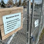 Sequim Gazette photo by Matthew Nash/
Sequim Public Works crews painted last week over swastikas on numerous parts of the Sequim Skate Park. Swastikas were also painted on a court in the Sequim Pickleball Court and on a nearby sidewalk.