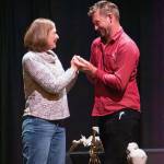 Photo by Monica Berkseth
Rebecca Maberry and Justin Stapleton rehearse a scene in Backtalk, written by local playwright Susan Macedo. It is one of eight short plays featured in OTAs New Works Showcase, which will run Fridays, Saturdays and Sundays from Nov. 14-23.