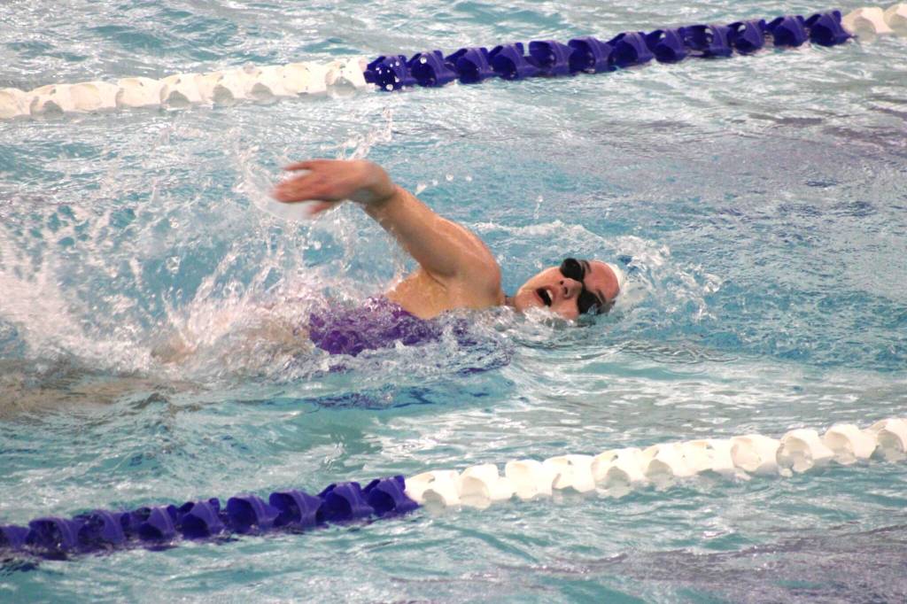 Photo courtesy Eric Ellefson/
Ashlyn Sol swims the 100-yard freestyle at the West Central Districts meet. She also swam with the 400-yard freestyle relay team with Madelyn Bower, Violet Phillips and Emma Rhodes to earn an 11th place finish.