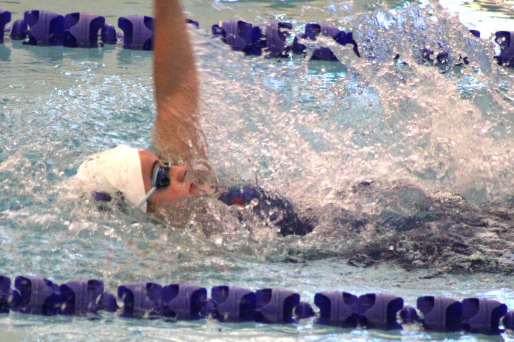 Photo courtesy Eric Ellefson/
Ava Shinkle swims for Sequim at the West Central District swim meet tournament.