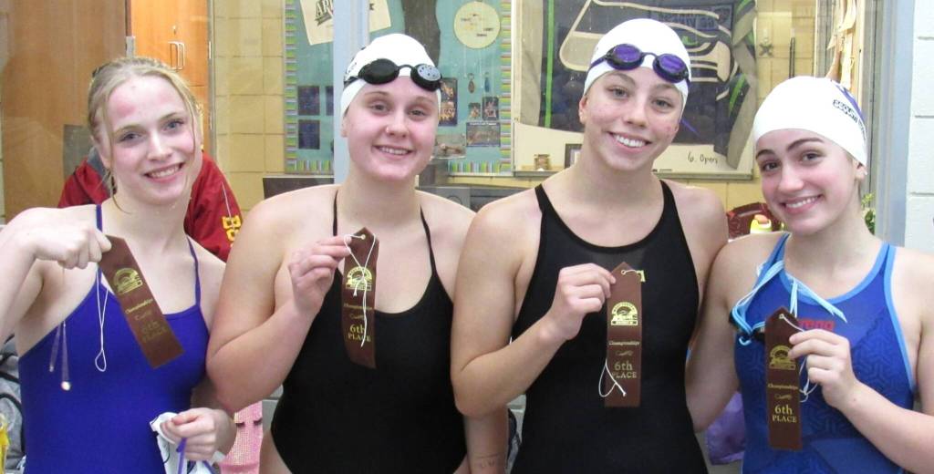 Photo courtesy Cherise Feser/
The 200-yard individual medley relay team, from left, Holland Sol, Naomi Beglyakov, Annie Ellefson and Ava Shinkle qualified for the state meet last week. Coach Cherise Feser said they dropped four seconds from their previous best in the prelims and another three seconds in the finals to post a PR of 2:09.07.