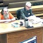 Clallam County Courtroom screen capture
John Barcellos, 61, on left next to his defense attorney John Hayden, was sentenced to 55 months in prison on Nov. 18 in Clallam County Superior Court for threatening to kill four children and attempting to elude law enforcement more than two years ago in a Sequim church parking lot.
