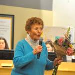 Sequim Gazette photo by Matthew Nash
Emily Westcott shares a story in the Sequim City Council chambers on Nov. 10 about volunteering to clean up yards. She was honored with a proclamation by the council for her decades of efforts.