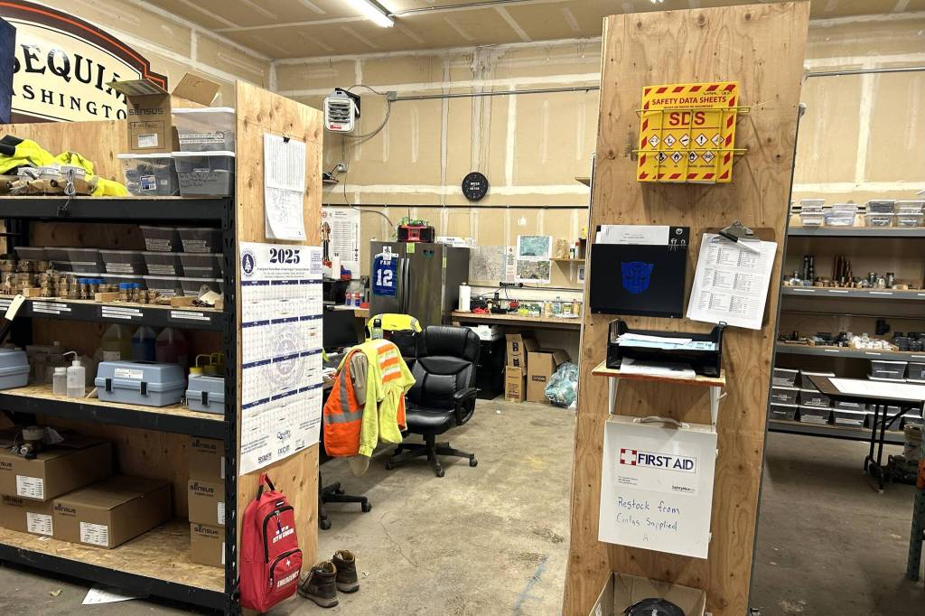 The City of Sequims water crew has modified a storage facility to serve as a work space since the COVID-19 pandemic.