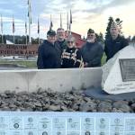 Sequim Gazette photo by Matthew Nash
Sequim Museum volunteers Bob Stipe, Scott Stipe, and executive director Judy Reandeau Stipe stand with Dan Bujok, VFW district commander, and Ken Bearly, Carlsborg 4760 post commander, at the museums Veterans Monument. It has recently been refurbished and organizers welcome past and present veterans and their family members to apply for a tile to be placed on the east side of the wall.