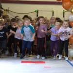 Greywolf Elementary first graders ready at the start line to begin the Turkey Trot inside the schools gymnasium.