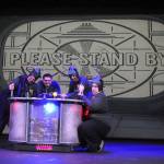 Martians, from left, Colby Thomas as Kimar, Nick Bell as Dropo, Greg Bova as Hargo, and Ginny Holladay as Voldar brace to land at the North Pole where they plan to kidnap Santa in Santa Claus conquers the Martians.