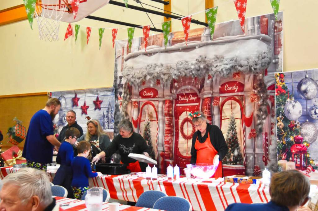 Sequim Gazette photo by Monica Berkseth/ Members and volunteers hosted a community Breakfast with Santa event at The Church of Jesus Christ of Latter-day Saints, 815 W. Washington St., on Saturday, Dec. 13, offering food, gifts and visits with Santa.