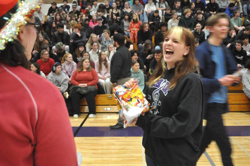 Sophomore Charli Rodgers loves that she received Flamin Hot Cheetos as a gift from the ASB Leadership class.