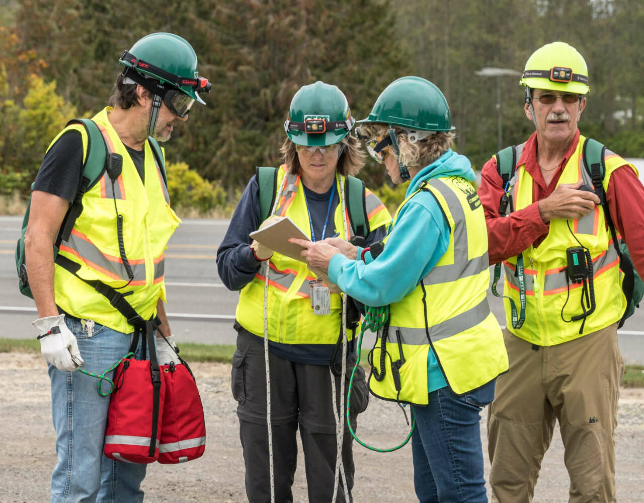 Photo courtesy Jolene Sanborn
Members of the Citizens Emergency Response Team (C.E.R.T.) confer about a training exercise.