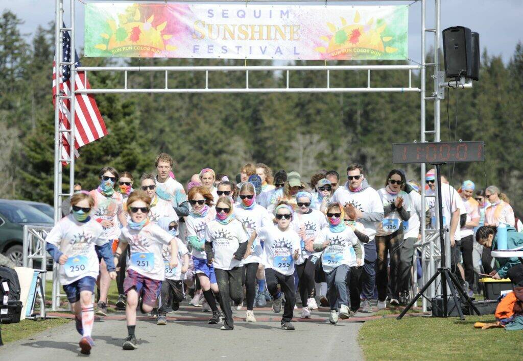 Sequim Gazette photo by Matthew Nash
Organizers of the Sun Fun Color Run on March 8 said there were a record number of participants with 622 signed up for the event during the Sequim Sunshine Festival.
