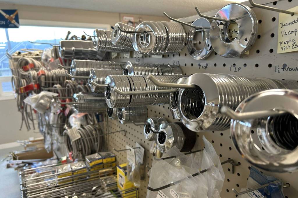 Sequim Gazette photo by Matthew Nash/
KC Eaton, new owner of Bills Plumbing & Sanikan, said they have a wide-range of piping and fixtures to help locals with a variety of plumbing projects.