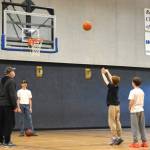 Sequim Gazette photo by Monica Berkseth/
Roman Bacchus shoots during the Elks Hoop Shoot on Jan. 10. He won the boys age 12-13 bracket and moved on to the district competition held Jan. 24 in Sequim, where he made 19 out of 25 free throws but did not advance to the state competition.