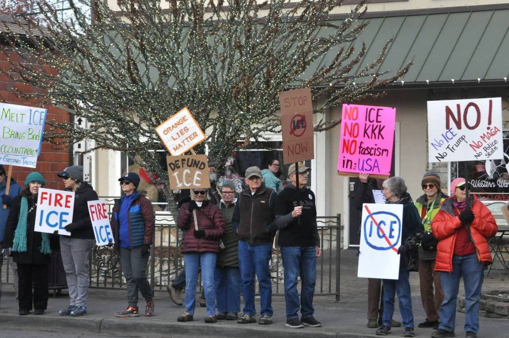 Sequim Gazette photo by Matthew Nash/
A majority of the signs at a peaceful protest on Jan. 25 expressed frustration with U.S. Immigration and Customs Enforcement (ICE) and its agents actions in Minnesota in recent weeks.