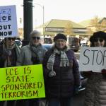 Sequim Gazette photo by Matthew Nash/
Retired former coworkers, from left, Pam Edens, Leanne Jenkins, Ann Seiter, and Lyn Muench participate in a peaceful protest on Jan. 25 in downtown Sequim. Jenkins said she and her friends have attended multiple rallies. I think when Americans see something wrong they have a responsibility to voice their dissent, she said.