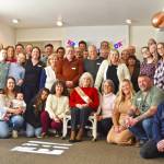 Sequim Gazette photos by Monica Berkseth
Donna Medlen, seated center in red sweater, is surrounded by family members who gathered in Sequim to celebrate her 98th birthday. Five generations are represented in this photo.
