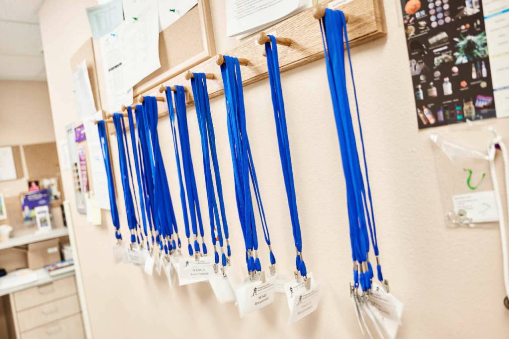 The collection of name tags at the Sequim Free Clinic is a testament to the number of medical professionals and others who give of their time to support the nonprofit.