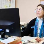 Rose Gibbs works on the computer in her office at Sequims Free Clinic. She has been clinic director there for 16 years.