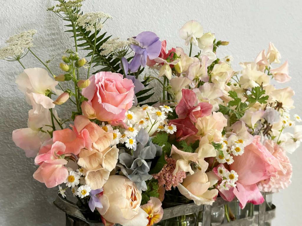 Photo courtesy NOLS/ A bouquet with sweet peas grown by Jennifer LuBecke.