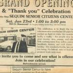 A newspaper advertisement about the senior centers 1993 grand opening.