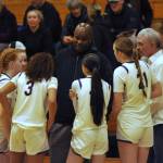Sequim Gazette photo by Matthew Nash/ Sequim head coach Joclin Julmist speaks with his team during a timeout in a district playoff game.