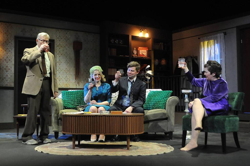 Sequim Gazette photo by Matthew Nash/
All is calm with the first drinks served in Whos Afraid of Virginia Woolf? The show runs at Olympic Theatre Arts through Sunday, March 15.