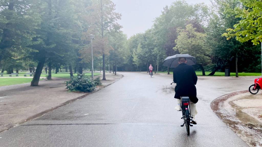 Traveling through Amsterdam on a rainy day.